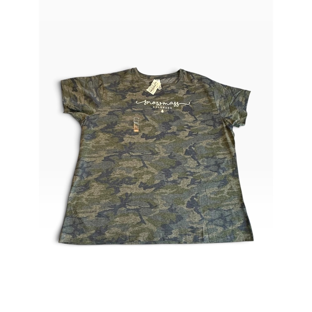 NWT LAT Apparel Snowmass Colorado T-Shirt Womens 2XL Green Camo Graphic Tee